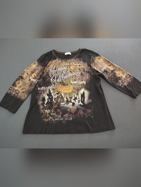 Vtg Juniors XL Halloween Jack O Lantern 3/4 Sleeve Top